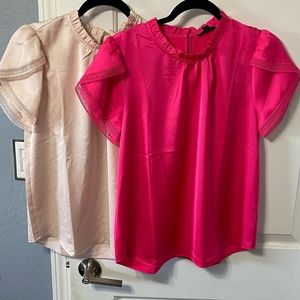 Lot of 2 size small J. CREW tulip sleeve ruffle neck top AS438